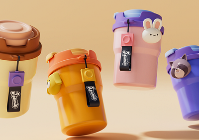 Cup design 3d animal blender bottle brand branding c4d color colorful cup design graphic design illustration ip logo mascot modeling rendering
