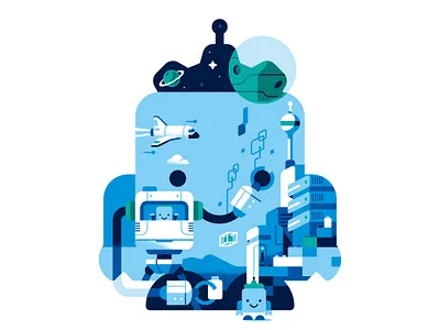 Awetomaton - Office illustration character city design future geometric illustration planet robot sail ho studio software space tech universe world