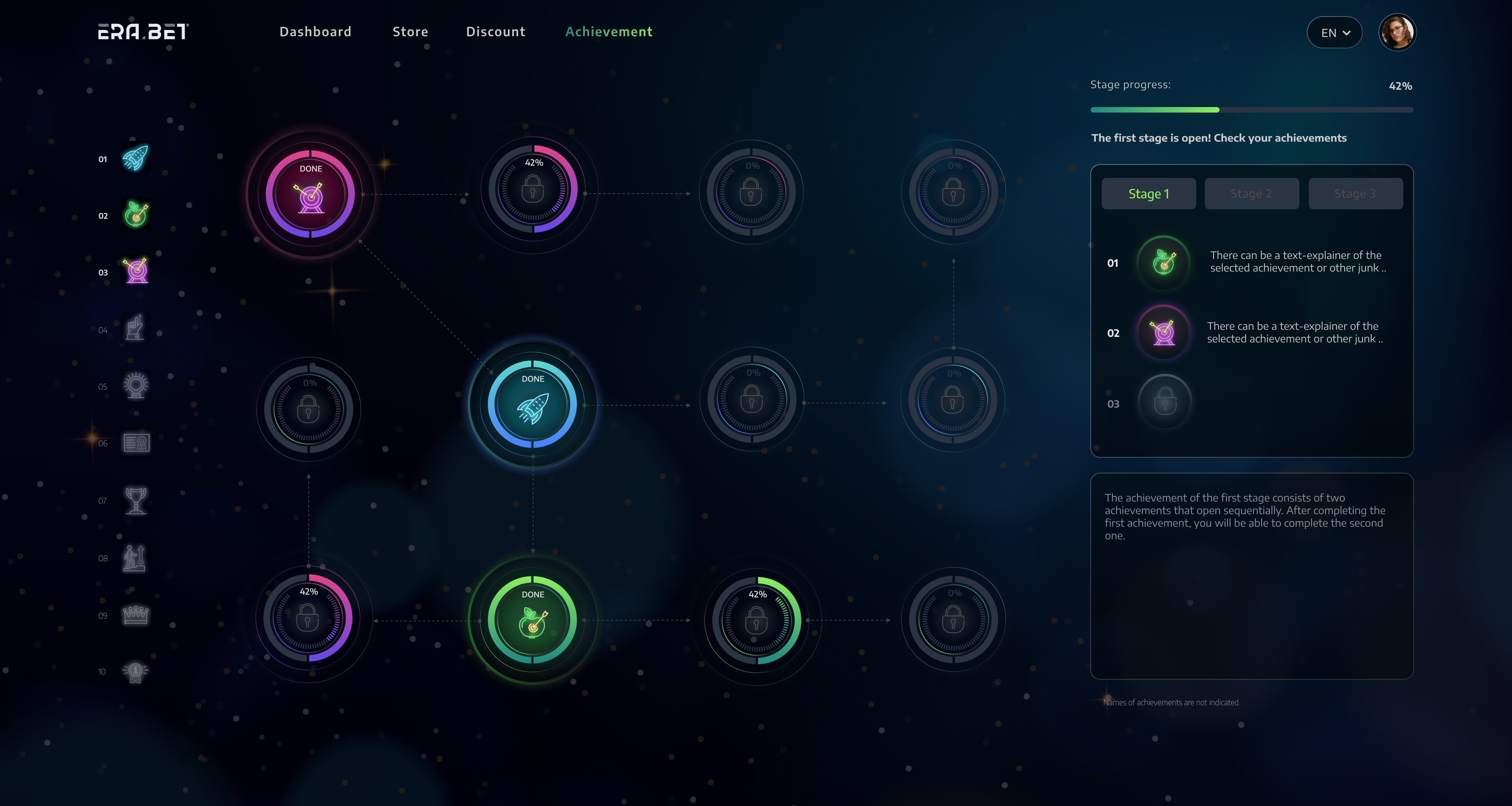 Сторінка ачівменту для одного онлайнового розажального сервісу. design interface ui ux