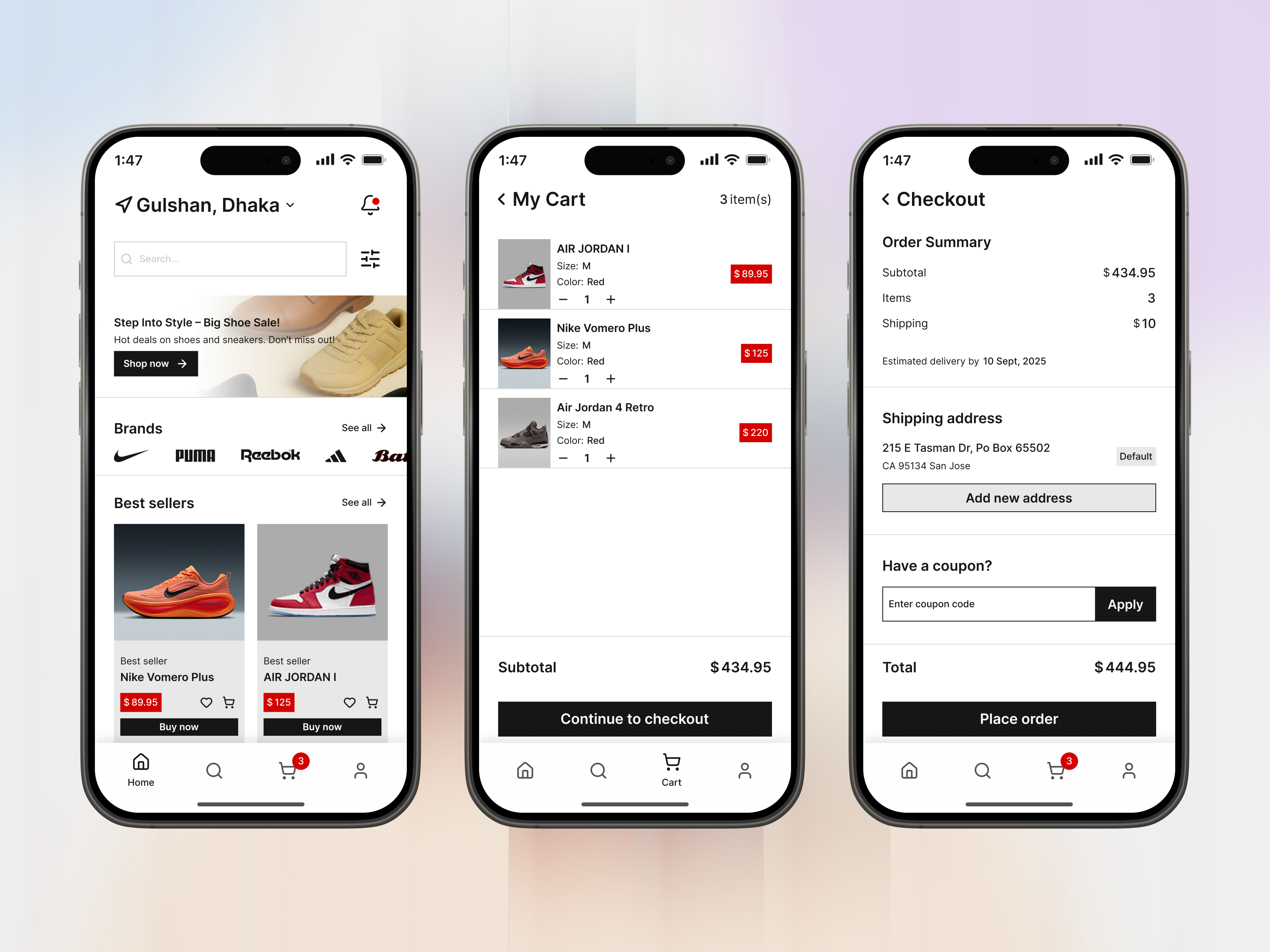 Sneaker Shop UI animation cart checkout figma home interaction prototype shoe shop sneaker