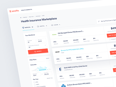 Zenefits — Benefits Marketplace benefits button cards clean design filter health insurance interface light listing marketplace minimal product product design simple ui ux web website