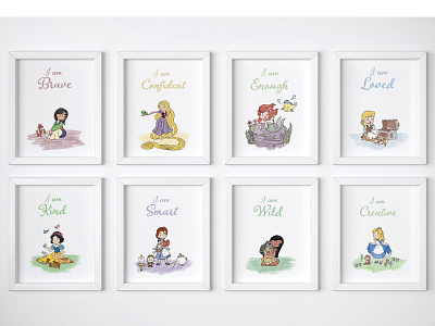 Affirmation Princess Wall Art set for girls character childrensbookillustration comic illustration