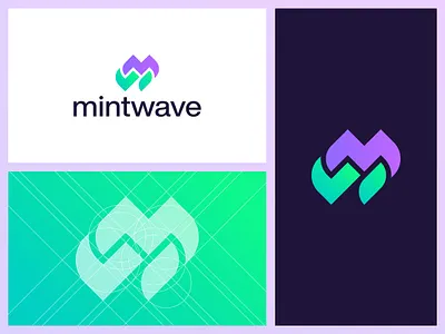 Mintwave brand identity creative flat icon leaf letter mark logo mark m letter minimalist mint modern professional simple timeless w letter wave