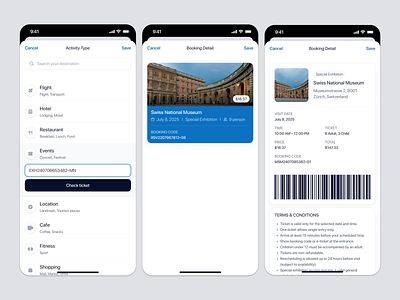 Travel & Booking App: Event Ticket Flow app design booking booking summary event booking event ticketing invitr kldfv product design saas ticket ticket book ticket confirmation ticket details ticketing travel travel app travel planning ui uiux ux