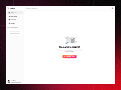 ✨ No Moodboard Yet — Empty State ai application button darkmodedesign emptystate glowing graphic design inspiration lightmodedesign menu minimal moodboard nav productdesign prompt saas sidebar ui ux webapp