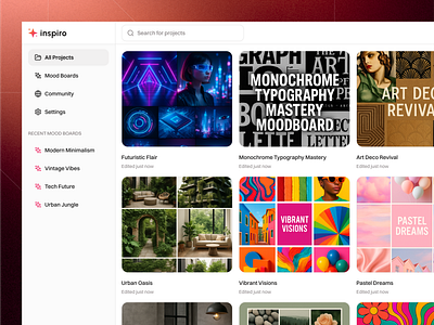 Moodboards Created — Your Ideas in One Place ai application apps button craftora darkmodedesign dashboarddesign dribbble grid home page image generation moodboard nav bar productdesign saas sidebar uidesign uxdesign webapp