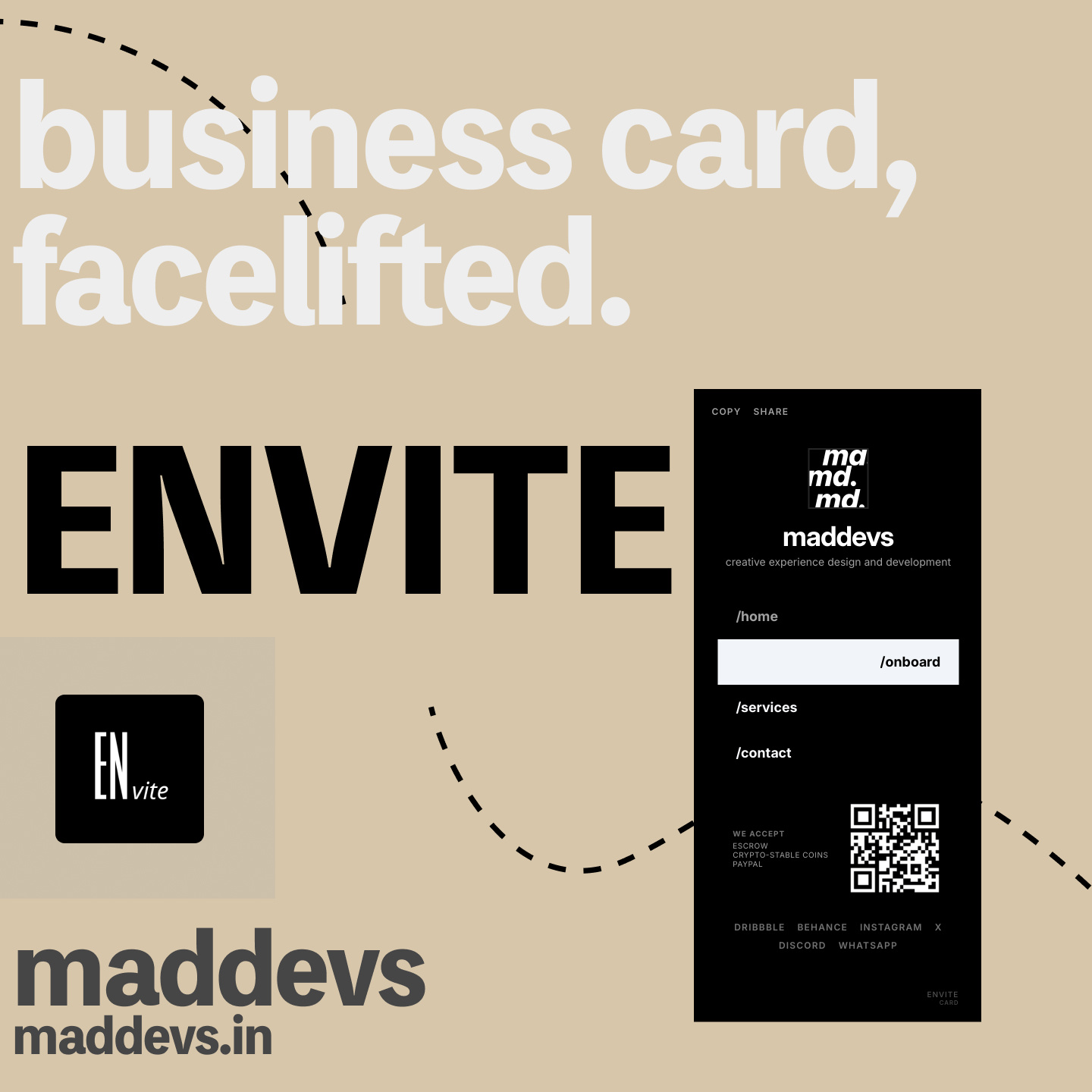 ENVITE - business card, facelifted. animation business card e commerce experience design graphic design interface design landing page module development module integration startup ui design uiux user experience ux ux design web development web interface webpage webpage development website
