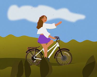 Biking off a past self - looped animation 2d aftereffects animation bicycle bike branding character characterdesign design digitalart explainer illustration landscape motion graphics narrative storytelling ui