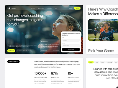 ProCoach - Personal Training & Coaching Website basketball coach coaching courses football landing page mentor minimalist nutrition professional service sport sports tennis trainer training ui ux web design website