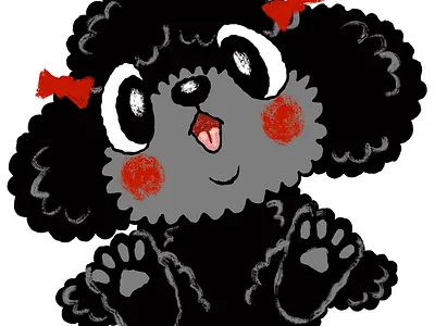 Black toy poodle lying on its back animal character character design cute dog illustration kawaii pet puppy toy poodle