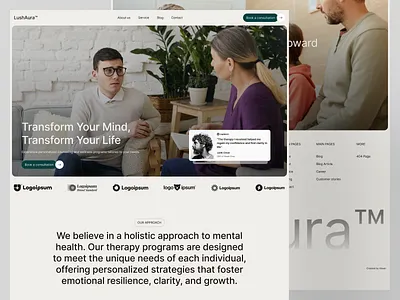 Lush Aura - Therapist Landing Page advertising branding design graphic design grid landing page layout light minimal modern therapist ui ux web design website white space