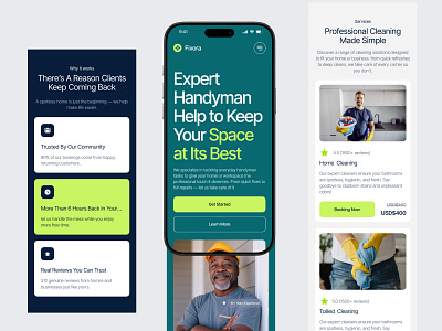 Fixora - Home Service Mobile Responsive barkahlabs bento style clean cleaning service website design dribbble framer home home services landing page modern service ui ui design ux web web design webflow website wordpress