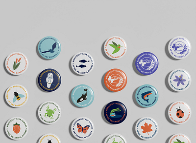 Biodiversity Day Buttons for UBC Botanical Gardens animals badge bat bee button design flower frog ill illustration orca owl pin salmon