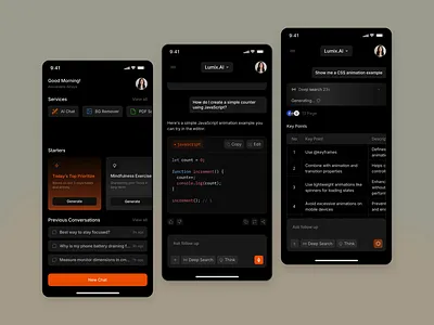 Lumix - AI Platform Mobile App ai ai saas animation artificial intelligence chat chat ai clean design digital graphic design homepage internet mobile modern motion graphics technology typography ui ux voice chat