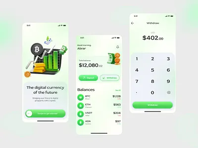 Cryptee – Modern Crypto Wallet App UI 3d app concept crypto app cryptocurrency wallet digital currency finance app fintech minimal design mobile app mobile design ui uiux user interface