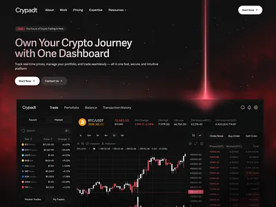 Crypadt's - Hero Section Exchange bitcoin blockchain crypto cryptocurrency dashboard daskmode exchange finance fintech futiristic gassstudio laser minamalist modern saas trading tradingview ui ux web3