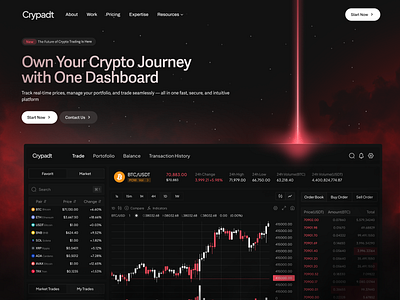 Crypadt's - Hero Section Exchange bitcoin blockchain crypto cryptocurrency dashboard daskmode exchange finance fintech futiristic gassstudio laser minamalist modern saas trading tradingview ui ux web3