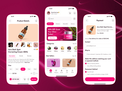 Cosmetics Mobile App-UX/UI Design app design beauty beauty product app beauty products beautyapp cosmetics cosmetics app design e commerce ios app makeup mobile app modern online shop online shopping organic skincare shopping app skin care app ui design ui ux