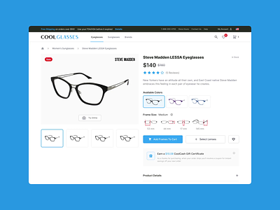 Step-by-Step process Lens Flow | E-Commerce animation blue e-commerce eyeglasses eyewear fashion online store pantone redesign shopping sunglasses userflow