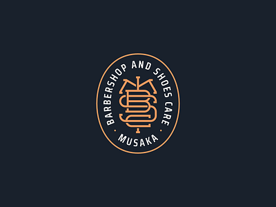 Musaka - Barbershop and Shoescare Logo badge design barbershop graphic design illustration lineart logo monogram monoline monoline logo shoecare