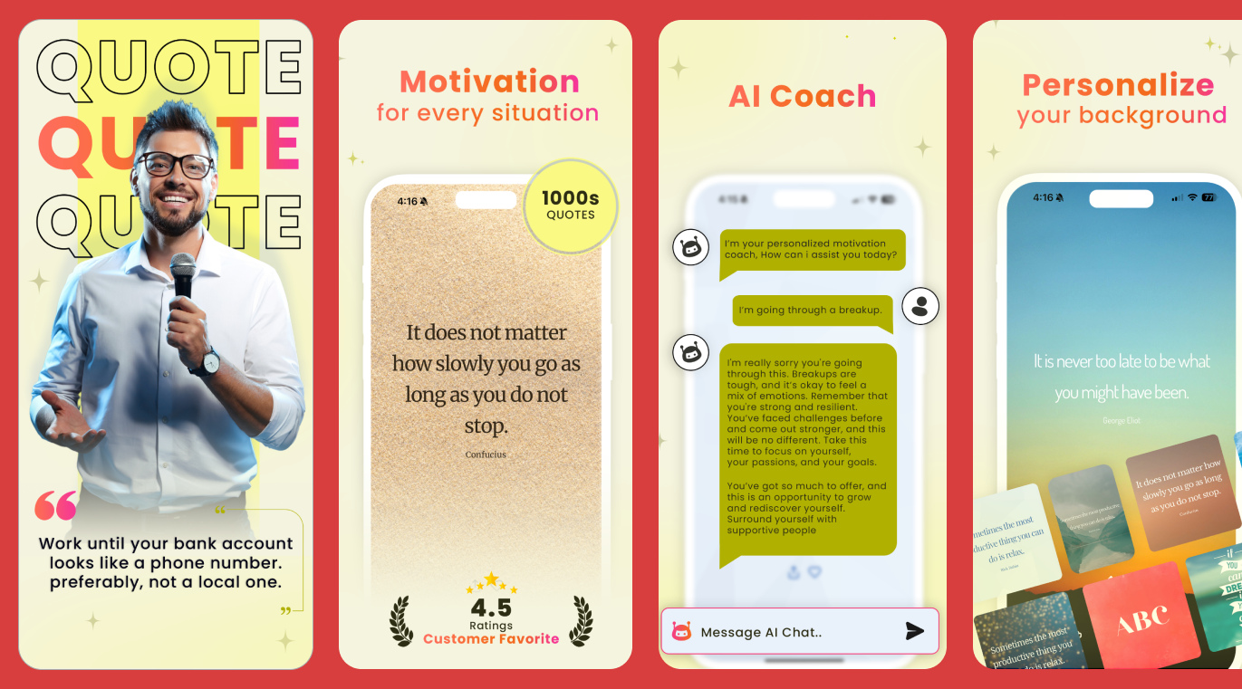 Quote App Screenshots for App Store app design app screenshots app store figma graphic design mobile app screenshots mobile design photoshop play store screenshots ui