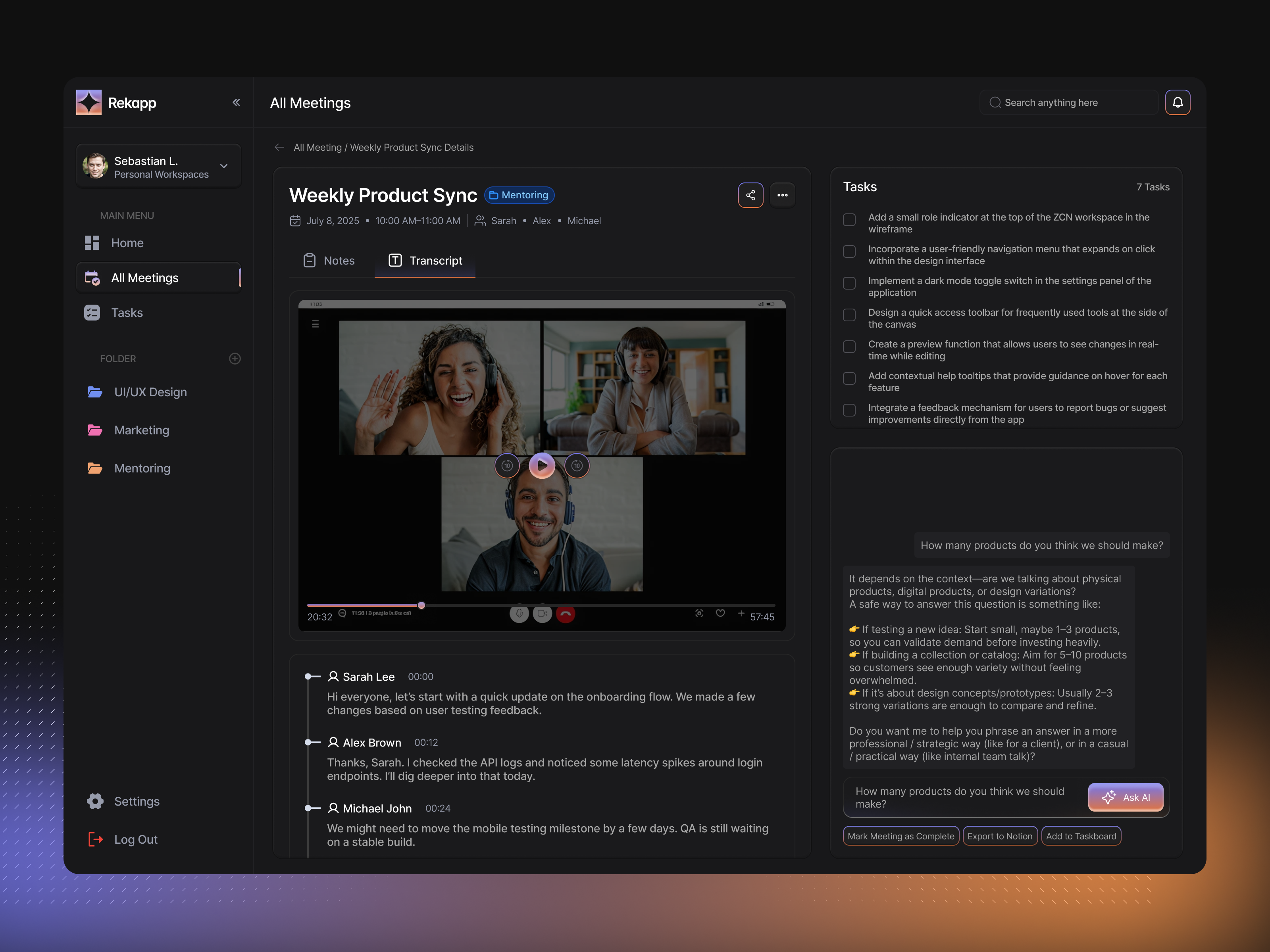 Rekapp - AI Meeting Notetaker ai meeting ai notetaker dribbble
