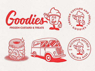 Goodies - logo set badge branding character food truck frozen custard goodies ice cream illustration lettering logo logo design retro stamp vintage