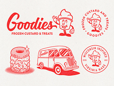 Goodies - logo set badge branding character food truck frozen custard goodies ice cream illustration lettering logo logo design retro stamp vintage