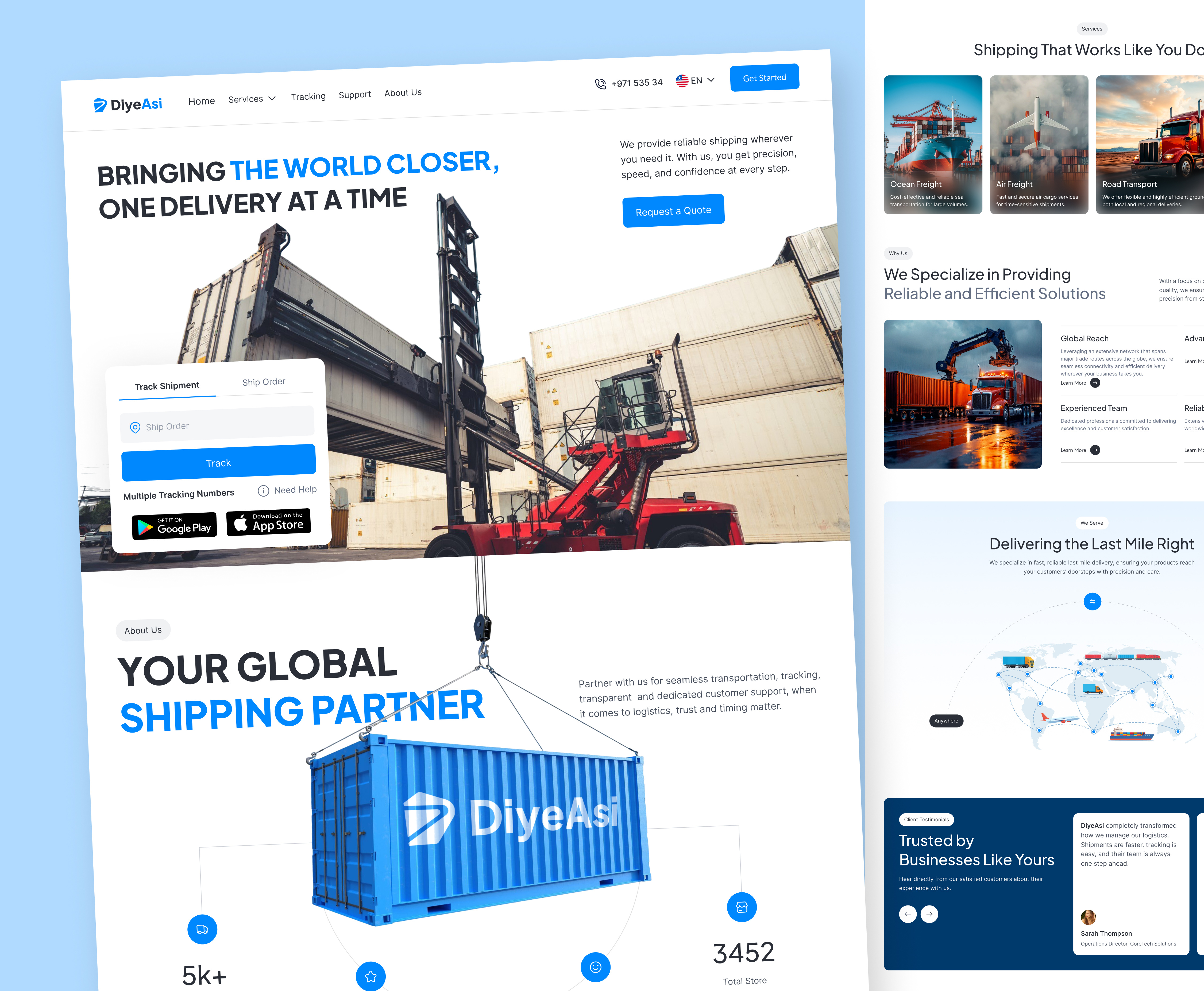 DiyeAsi - Logistics Website Design b2b courier landing page currier website design delivery website global courier landing page logistic logistic web design logistic website parcel radiyal shipment shipment track shipping partner ui ui design ux design web design web ui design website design