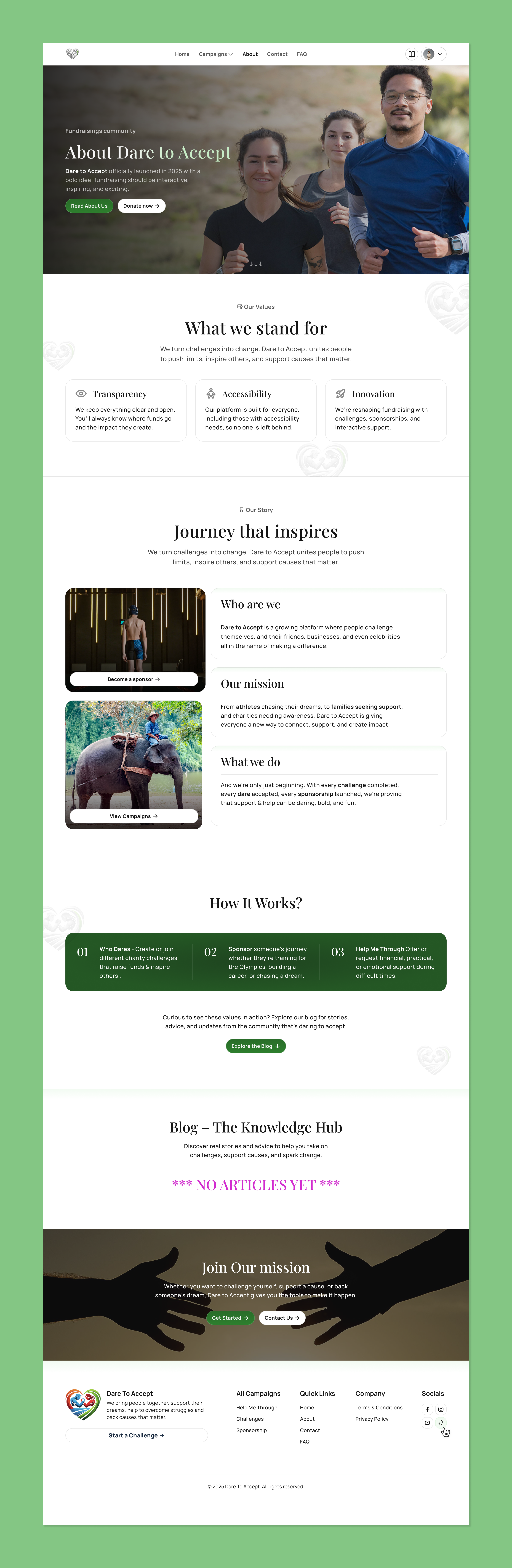 About Page Design | Charity Website Redesign | Figma about page blog branding cards layout charity cta figma figma design framer grid layout hero landing page non profit nonprofit about team page ui ux volunteer web design website design website layout