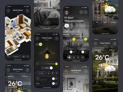 Smart Home Mobile App UI app design glass effect home automation interaction design iot app liquid glass mobile mobile app smart app smart home smart home app smart living