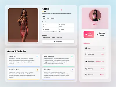 AI Mates - Virtual AI Girlfriend aicompanion aimates artificialintelligence branding digitalinnovation figmadesign uidesign uiux virtualcompanion