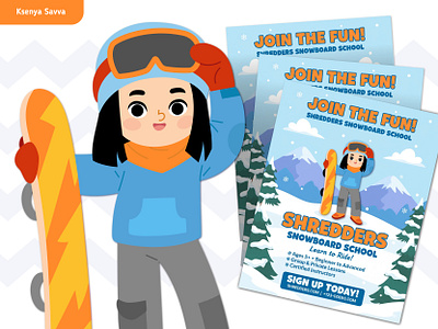 Cute cartoon snowboard girl - sport logo character activity adobe illustrator cartoon character character design children competition cute flyer for kids girl illustration logo mascot poster school snowboard snowboarding sport winter