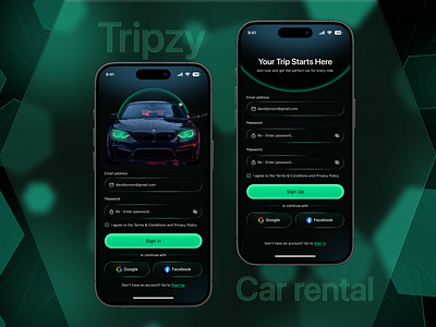 Car Rental Mobile App - Onboarding app concept app design authentication car rental app clean design interaction design login login screen minimal ui mobile app mobile ui modern ui onboarding product design sign up signup screen ui design uiux user interface ux design
