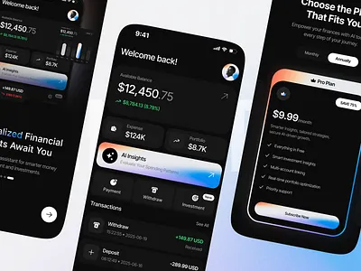 AI-Powered Finance App ai ai finance ai stock trading app design finance finance app fintech ios mobile app onboarding pricing stock stock management trading ui