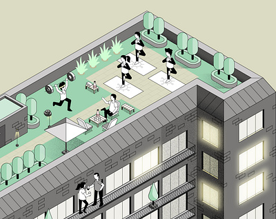 The Run - Isometric Project architecture building contruction illustration isometric people vector