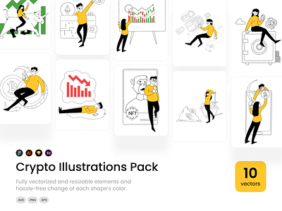 Crypto Vector Illustrations Pack 2d illustration blockchain cryptocurrency illustration trading vector