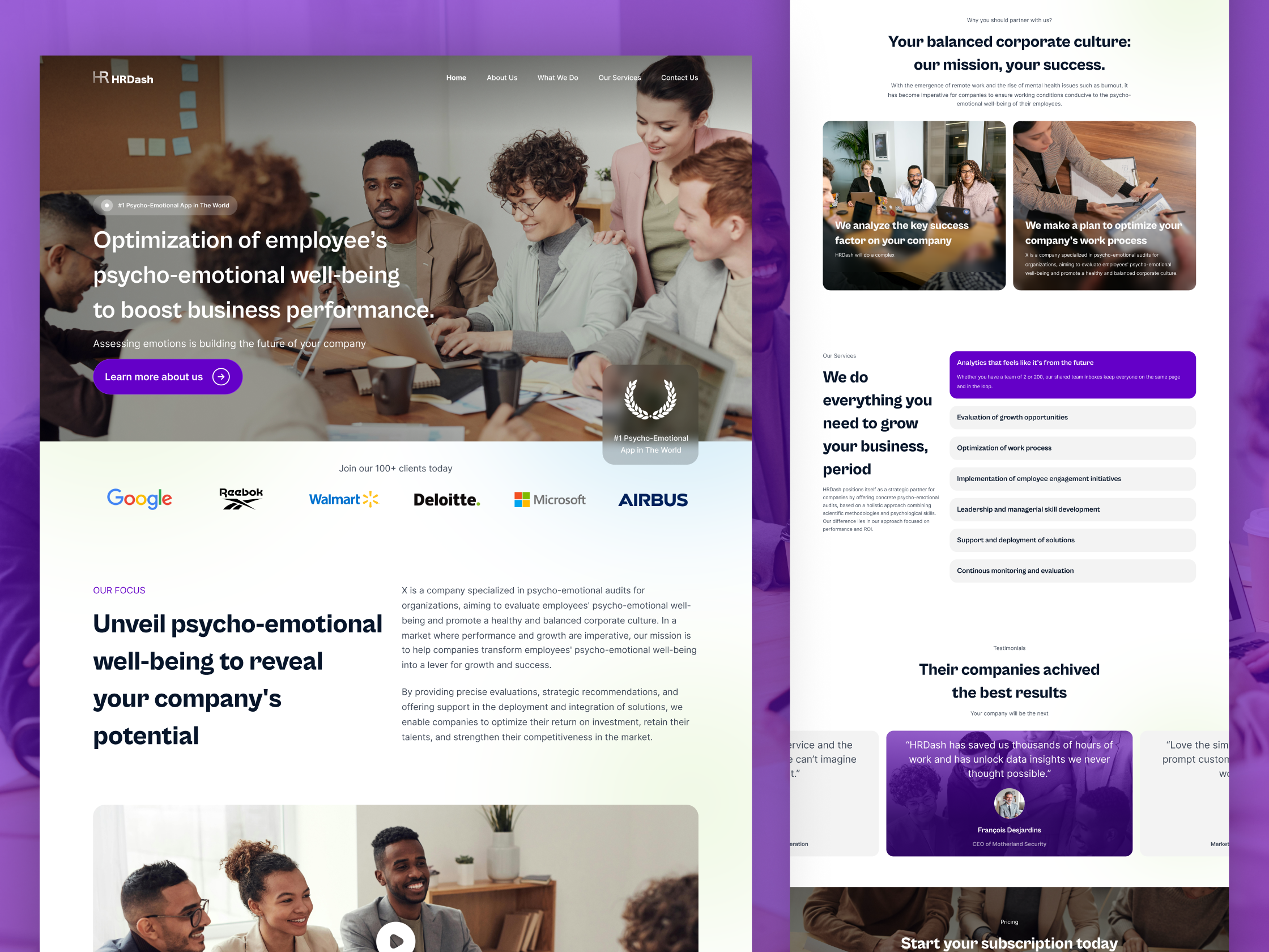 HRDash: SaaS Landing Page for Psycho-Emotional Audits app conversion flat graphic design landing page luxury professional psychology simple ui website