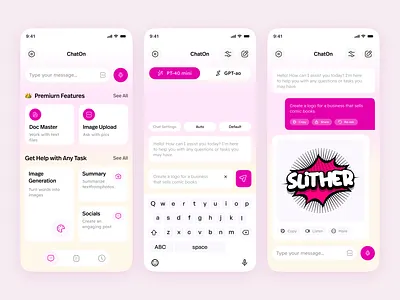 AI Chatbot Mobile App ai app ai assistant app best app design best ui chat chat bot chatbot chatbot ui design doc master image generation mobile mobile ui modern app ui premium features smart chat ui ui design ux design
