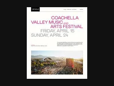 THE COACHELLA VALLEY MUSIC AND ART FESTIVAL - WEBSITE REDESIGN branding coachella festival branding illustration landing page minimalism minimalistic web site modern design music music branding music festival trendy design typography ui ui design ux ux design web web design website design