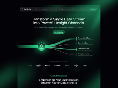 OptiData – Landing Page for Big Data Analytics Company ai design blockchain cryptocurrency dark design data analytics landing page design nodes web design