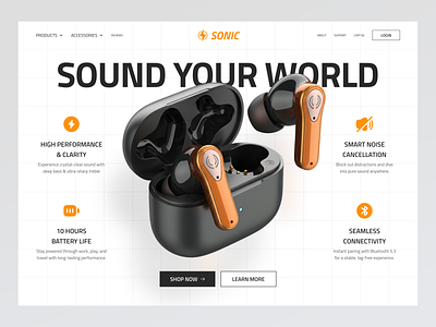 Sonic - Product Landing Page (Hero Section) design desktop e commerce e commerce web hero section landing page landing page ui minimalist modern design online shop products shops tws ui uidesign uiux ux uxdesign web design website