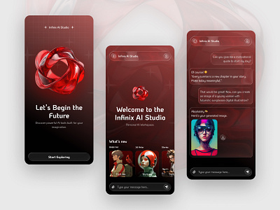Infinix AI Studio – Next-Gen AI Workspace ai aichat aistudio appconcept creativedesign darkui dribbble futuristicui logo minimaldesign mobileappdesign nextgenai uidesign uxdesign
