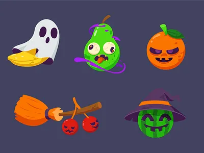 Halloween Fruit banana character flat design fruit halloween icon illustration