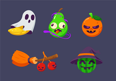 Halloween Fruit banana character flat design fruit halloween icon illustration