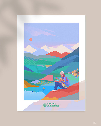 "Mountain Walk" alzheimer artwork design digital illustration digitalart france holidays illustration illustrator lake mountain mountaintop pop art village walk