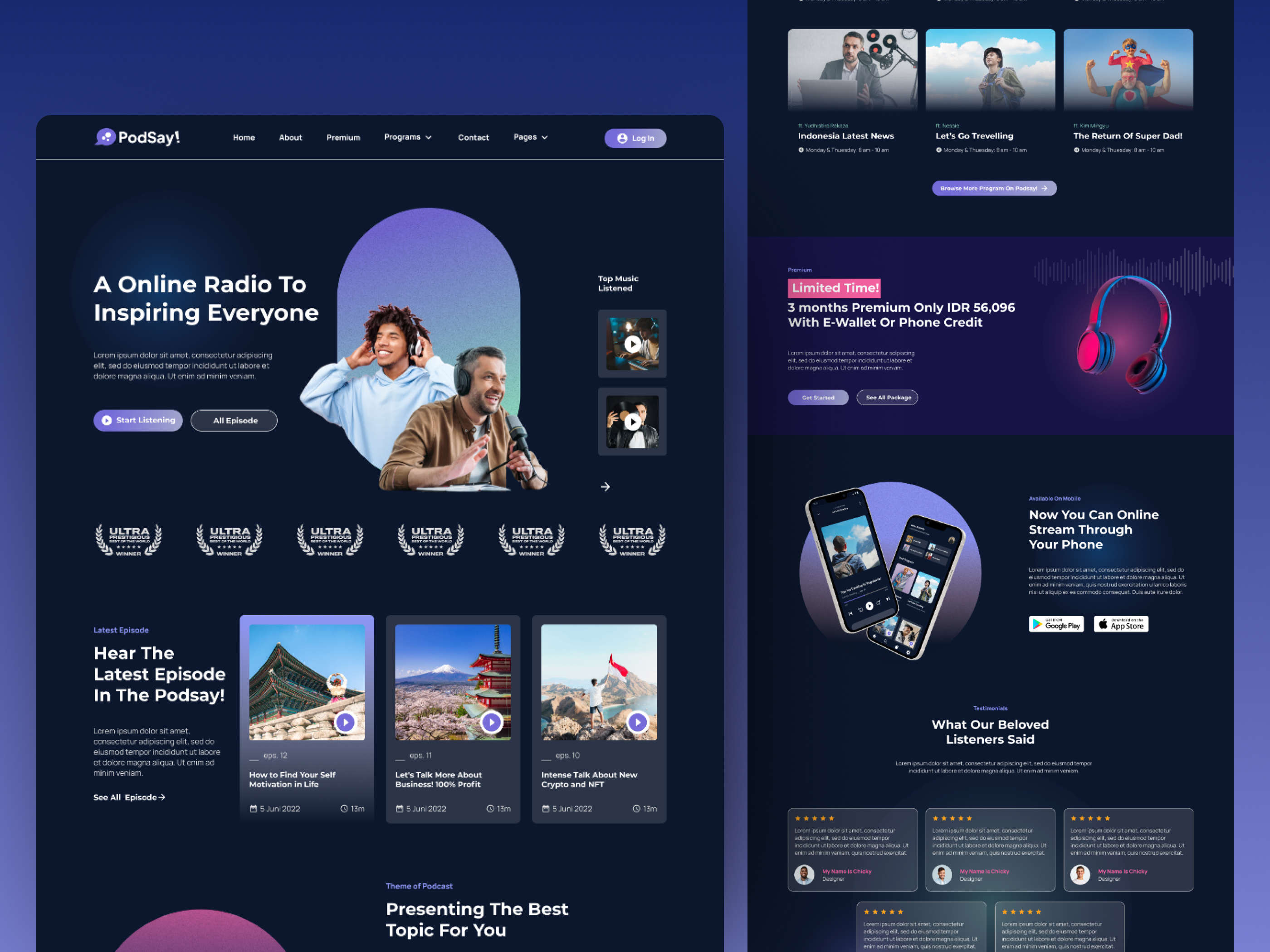 Podsay! - Radio & Podcast Station Landing Page agency audio audio website blog dark dark theme dark web design elementor landingpage media online page podcast radio template ui ui design uiux wordpress