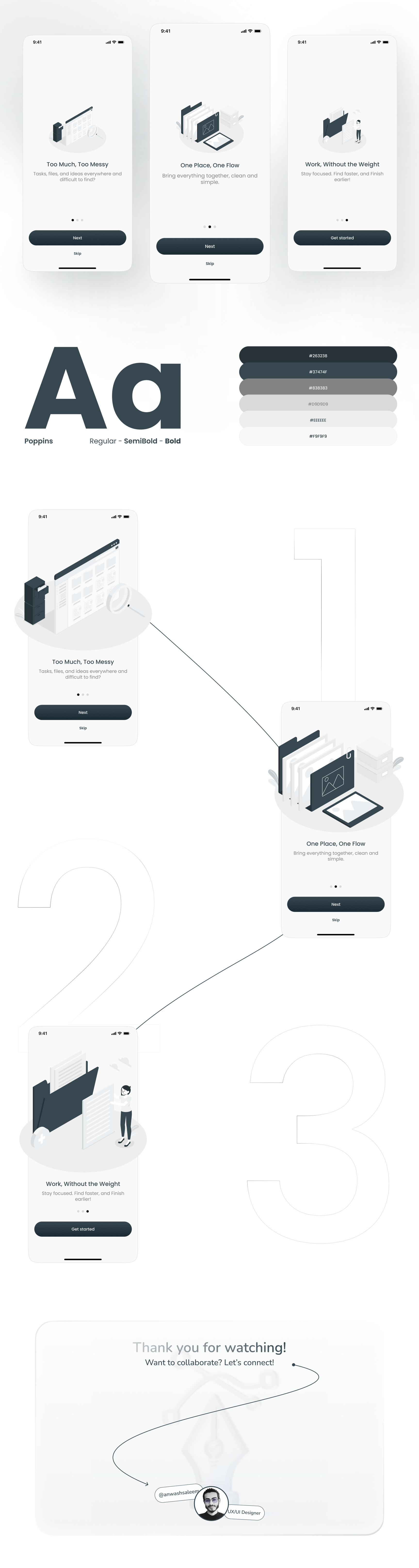 AI Productivity tool Onboarding Screens app minimal minimalistic mobile app onboarding ui