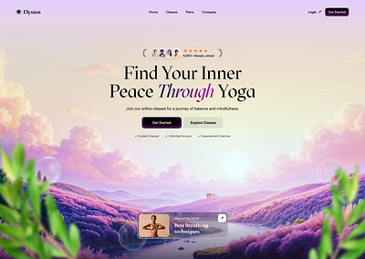 Elysian – Yoga Classes Landing Page Header header design health hero section landing page mindfulness modern ui ui design user interface web design wellness yoga