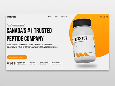 Peptides Homepage Product Mockup Shop Website Landing Page Hero buy coaching ecomm ecommerce fitness funnel gym health hero home landing page nutrition peptides product products protien sales shop supplements vitamins